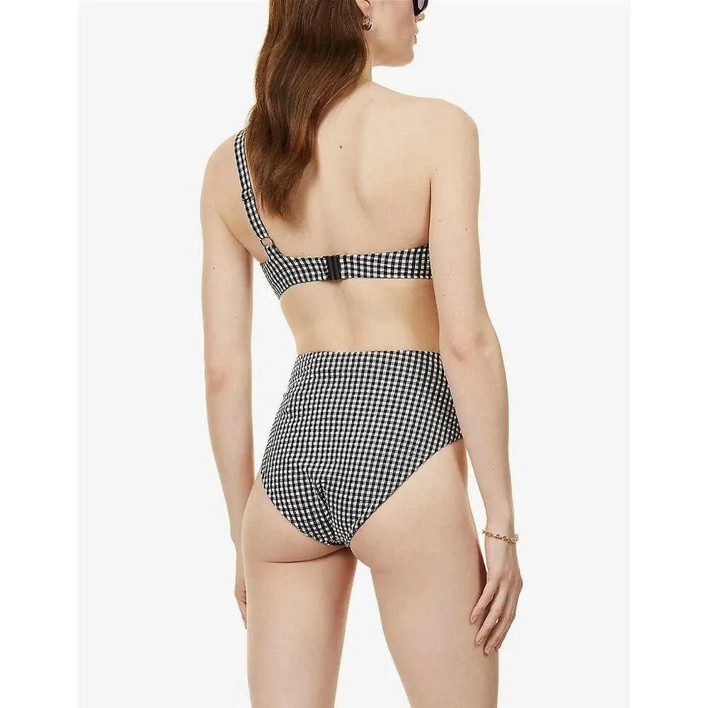 KATE SPADE High Waist Bikini Bottom Women Medium Black Gingham Seersucker Swim